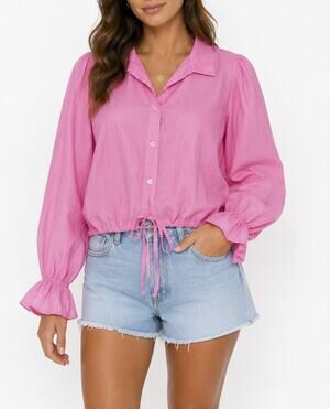 XIRENA Pink Cotton Long Sleeve Button Up Shirt Top Blouse Size XS